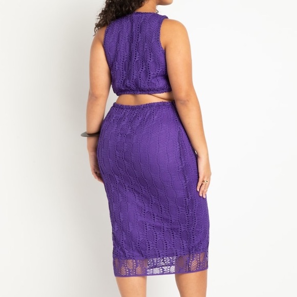 Eloquii Purple Crochet Cut Out Side Sleeveless Coverup Knee Length Midi Dress - Picture 7 of 12